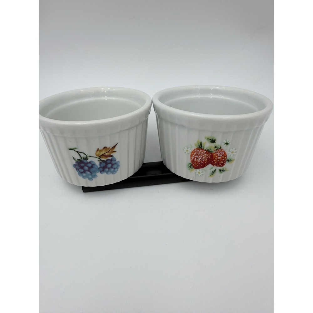 BIA Cordon Bleu Ramekins Set of‎ 2 Fruit Pattern Porcelain 3" EUC